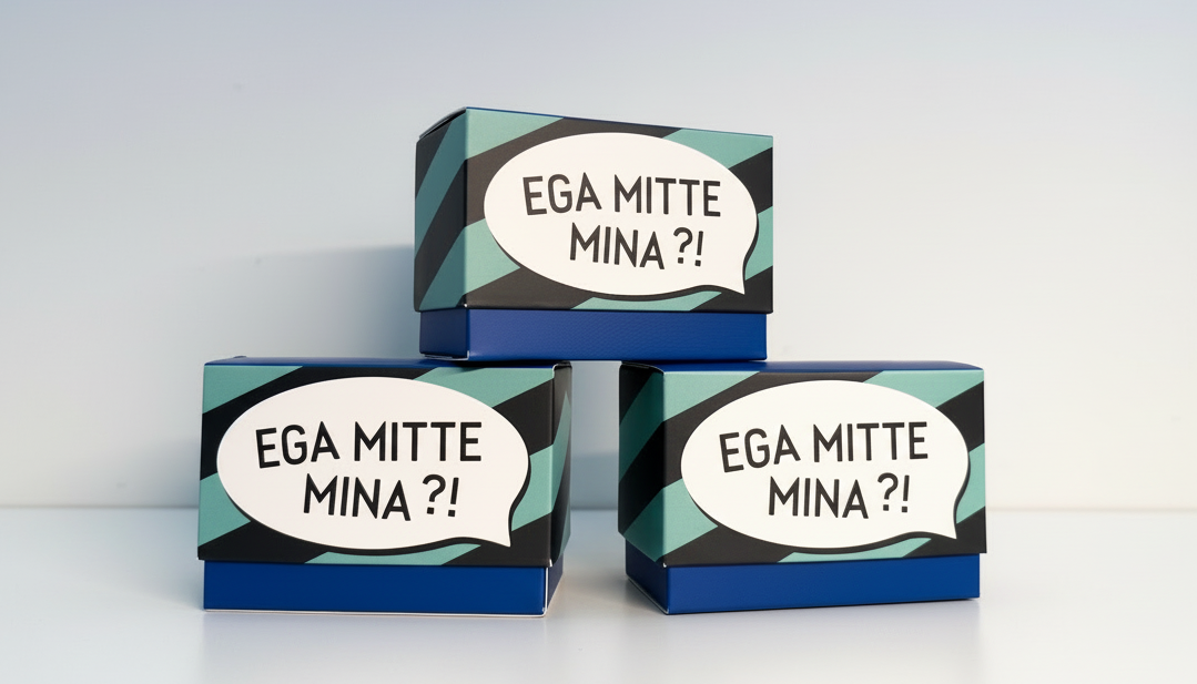 Product boxes on white table